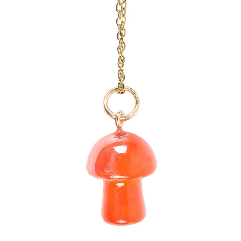 Orange Aura Crystal Mushroom Necklace Greeting Card - Free Spirit, Healing, and Third Eye Chakra Symbolism