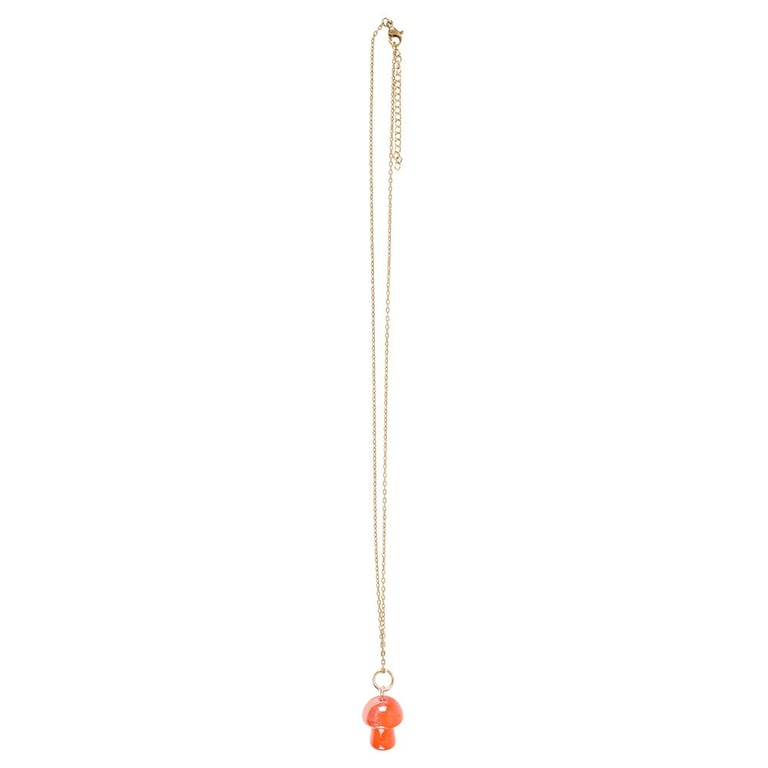 Orange Aura Crystal Mushroom Necklace Greeting Card - Free Spirit, Healing, and Third Eye Chakra Symbolism