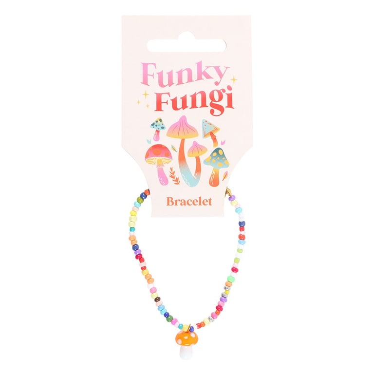 Orange Mushroom Glass Beaded Charm Bracelet - Unique Gift Jewelry