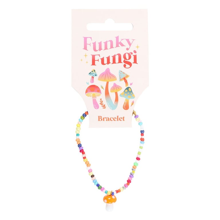 Orange Mushroom Glass Beaded Charm Bracelet - Unique Gift Jewelry