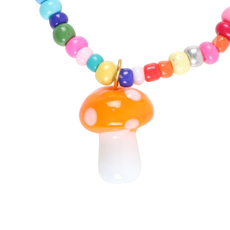 Orange Mushroom Glass Beaded Charm Bracelet - Unique Gift Jewelry