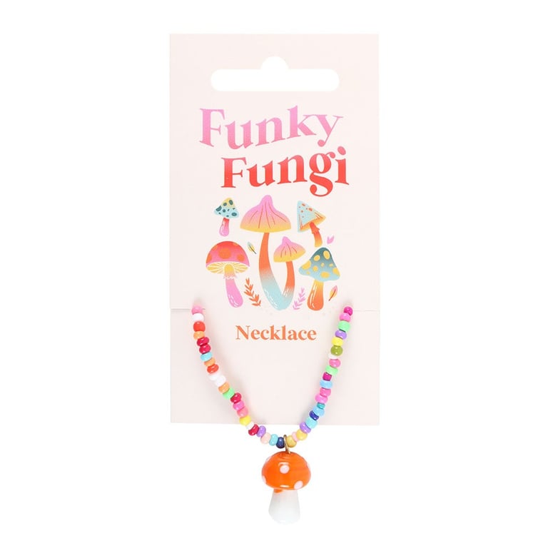 Orange Mushroom Glass Beaded Pendant Necklace - Unique Whimsical Jewelry