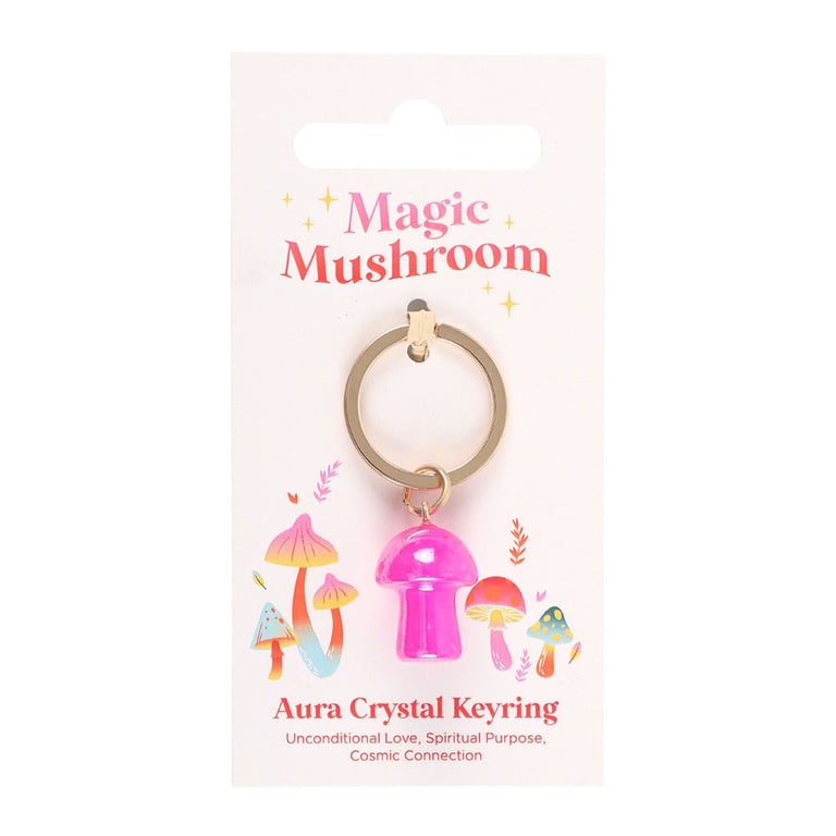Pink Aura Crystal Mushroom Keyring - Spiritual Connection & Unconditional Love Token