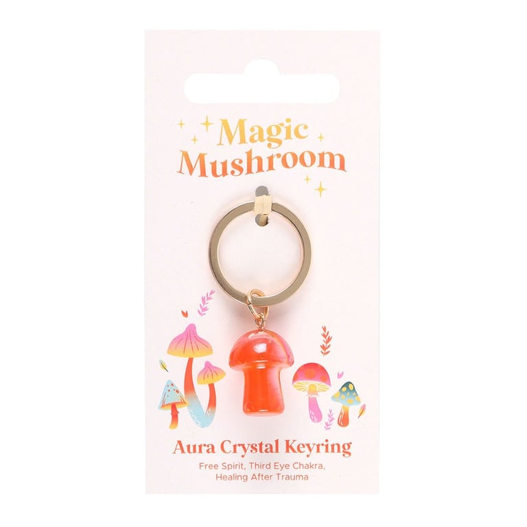Orange Aura Crystal Mushroom Keyring - Third Eye Chakra Healing Keychain