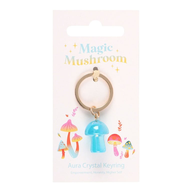 Blue Aura Crystal Mushroom Keyring - Empowerment and Honesty Symbolic Keychain