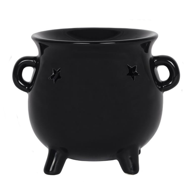 Black Cauldron Oil Burner - Witchcraft Home Decor with Star Detail