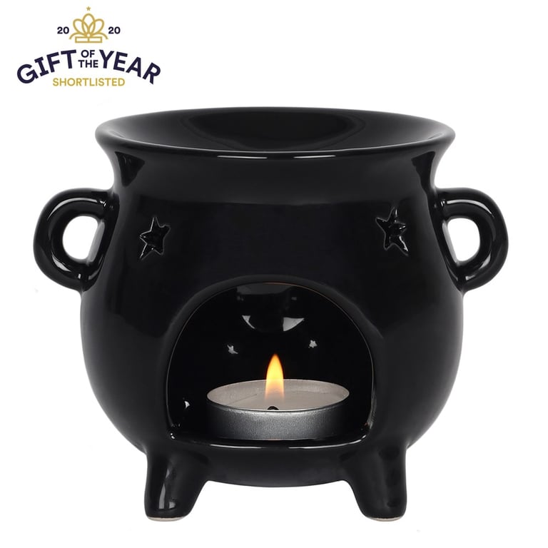 Black Cauldron Oil Burner - Witchcraft Home Decor with Star Detail