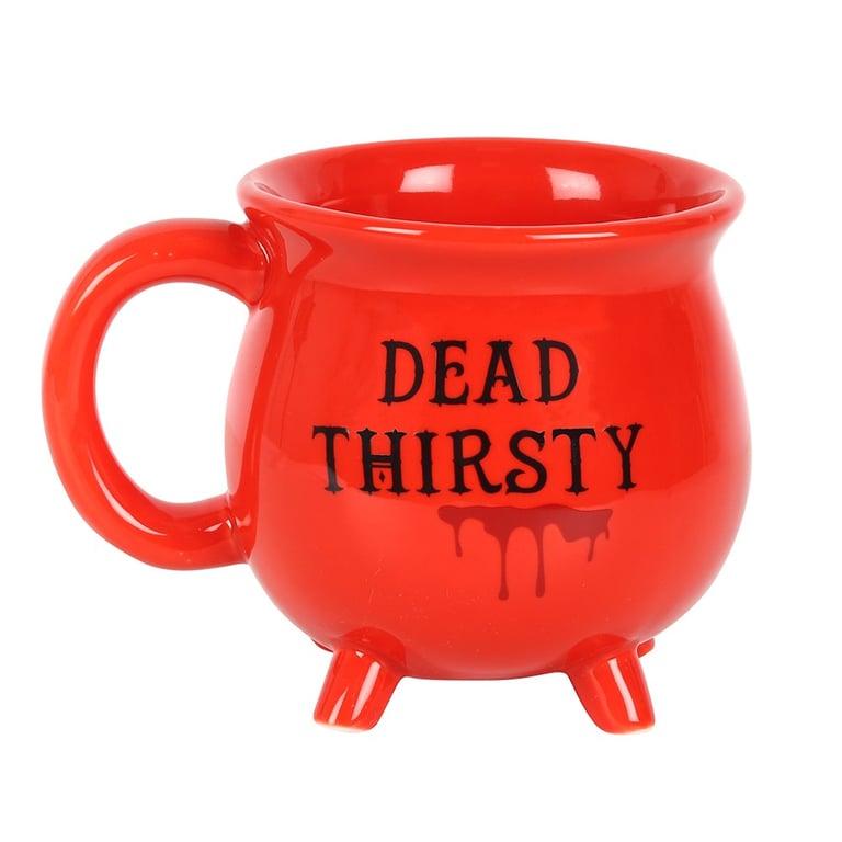 Dead Thirsty Red Cauldron Shaped Mug - Morbid Humor Gift for Coffee Lovers
