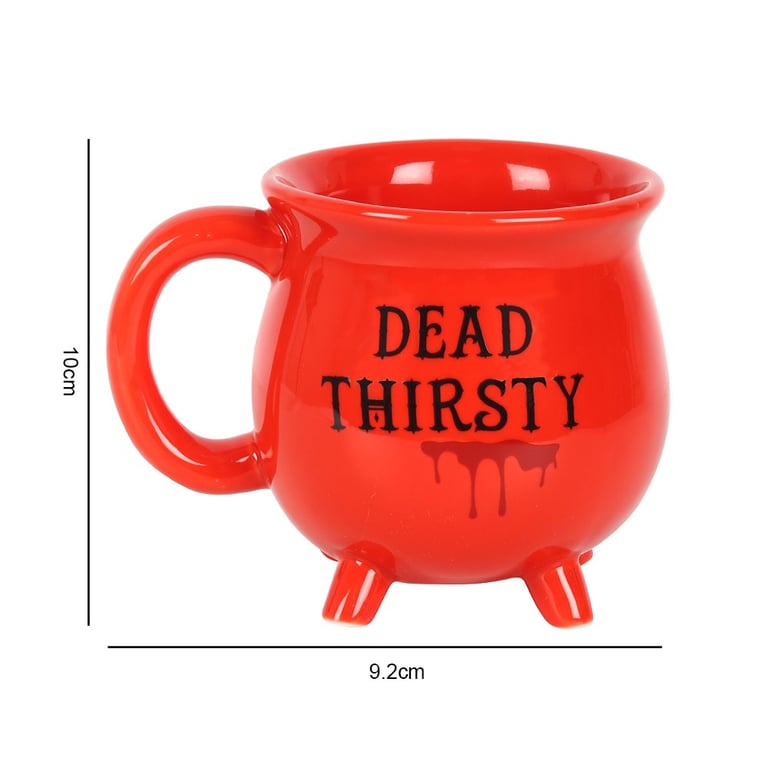 Dead Thirsty Red Cauldron Shaped Mug - Morbid Humor Gift for Coffee Lovers