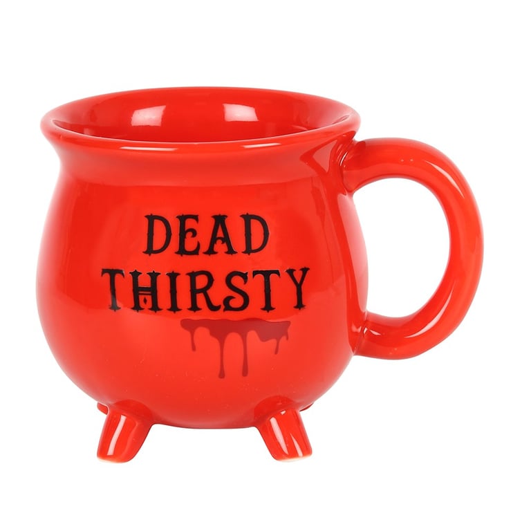 Dead Thirsty Red Cauldron Shaped Mug - Morbid Humor Gift for Coffee Lovers