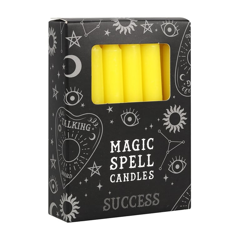 Yellow Success Spell Candles - 12 Unscented Paraffin Candles for Intuition and Focus