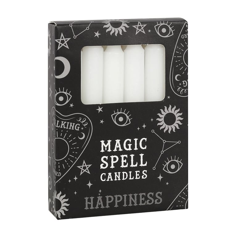 White Happiness Spell Candles - 12 Unscented Vegan Candles for Spiritual Growth and Positive Attraction