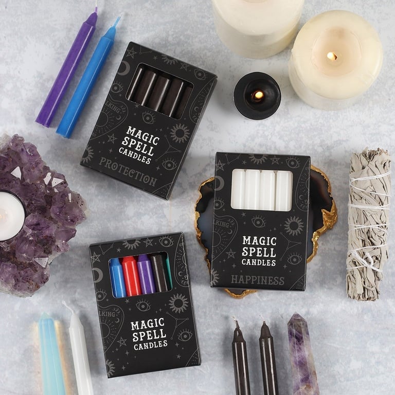 Black Spell Candles - 12 Unscented Protection Candles for Rituals and Home Use (Vegan)