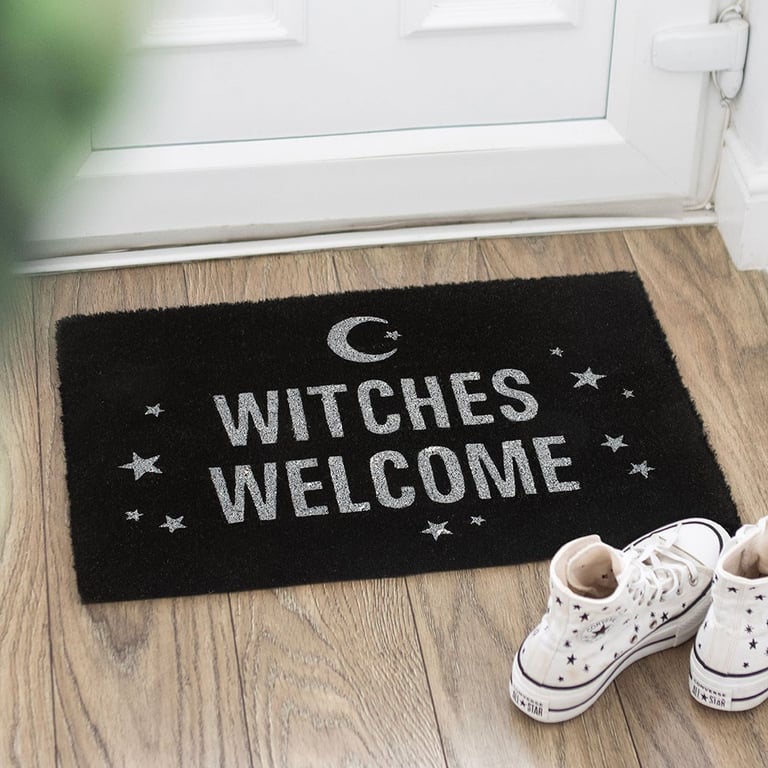 Black Witches Welcome Doormat - Weather Resistant Home Decor for Indoor Use Only