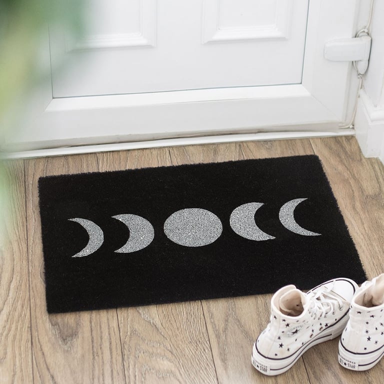 Black Moon Phase Doormat - Sheltered Outdoor Home Decor