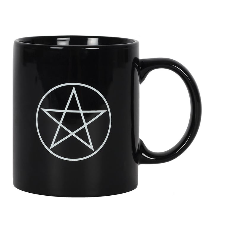 Pentagram Black Ceramic Mug - 350ml, Dishwasher & Microwave Safe, Wiccan Symbolism