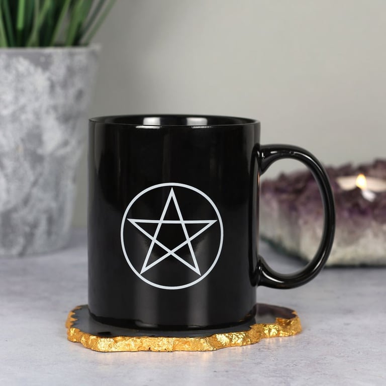 Pentagram Black Ceramic Mug - 350ml, Dishwasher & Microwave Safe, Wiccan Symbolism