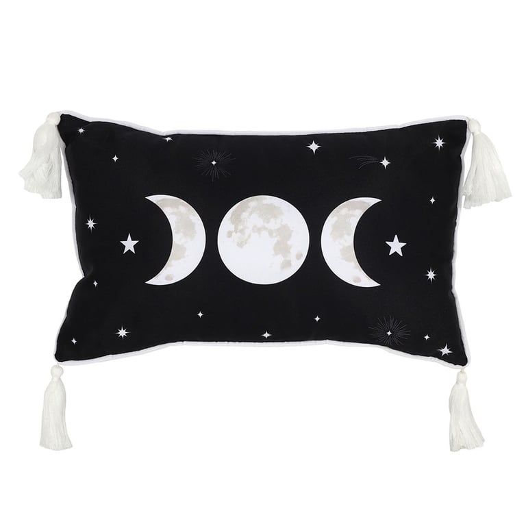 Rectangular Triple Moon Cushion with Zip Closure and Tassel Details