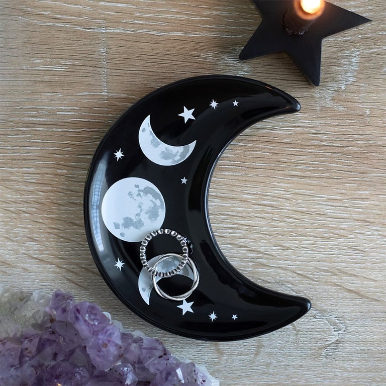 Crescent Moon Trinket Dish - Contemporary Triple Moon Design Jewelry Organizer