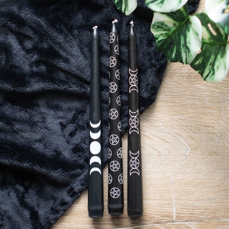 Black Magic Mystical Taper Candles - 3 Piece Set for Home Decor and Spiritual Ambiance