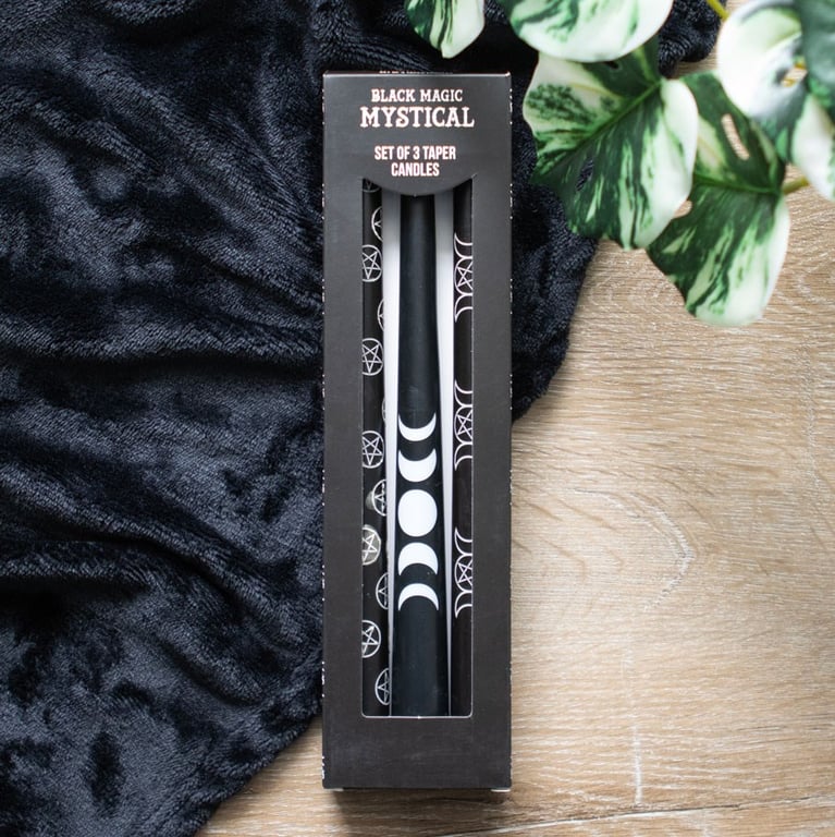 Black Magic Mystical Taper Candles - 3 Piece Set for Home Decor and Spiritual Ambiance