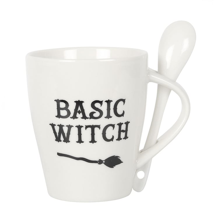 Basic Witch Ceramic Mug and Dishwasher Safe Spoon Set - Witch Theme Home Decor