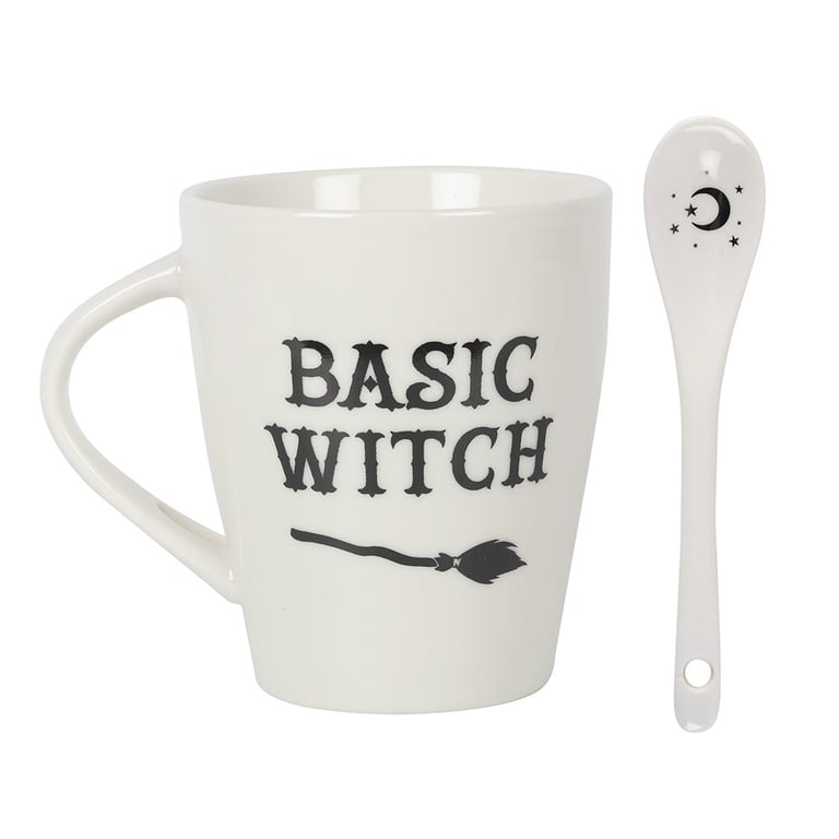 Basic Witch Ceramic Mug and Dishwasher Safe Spoon Set - Witch Theme Home Decor