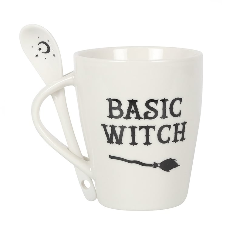 Basic Witch Ceramic Mug and Dishwasher Safe Spoon Set - Witch Theme Home Decor