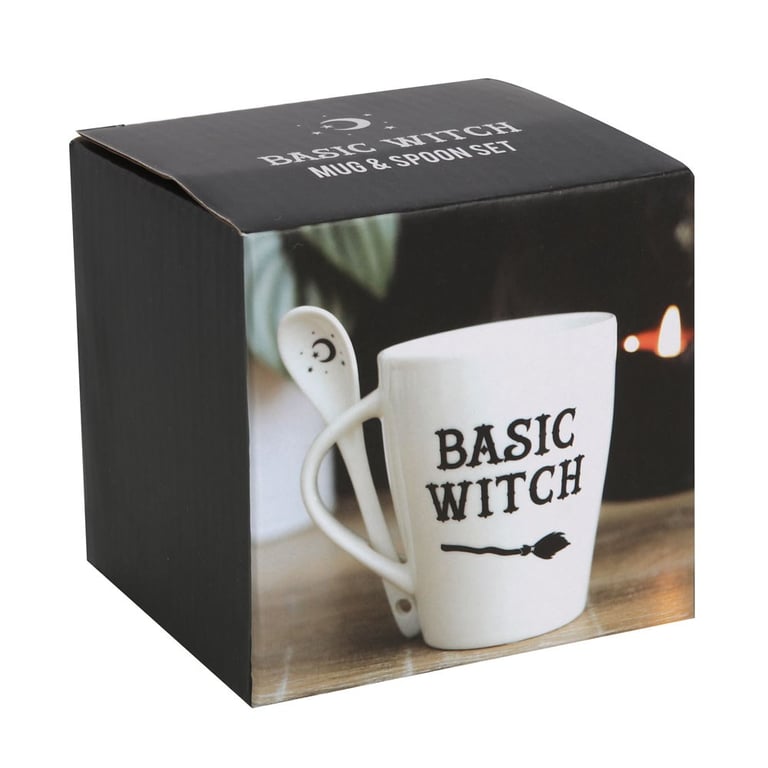 Basic Witch Ceramic Mug and Dishwasher Safe Spoon Set - Witch Theme Home Decor
