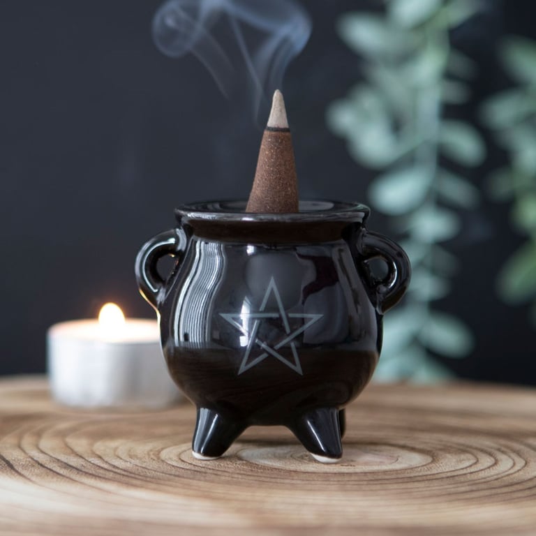 Ceramic Pentagram Cauldron Incense Holder - Unique Witch Gift for Home Fragrance