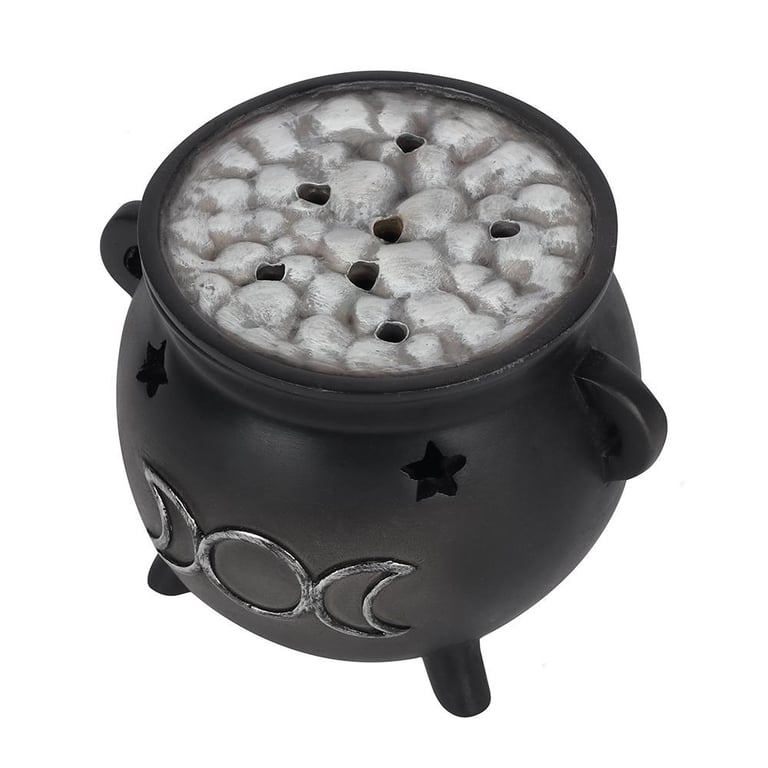 Triple Moon Cauldron Resin Incense Holder with Distressed Star Design