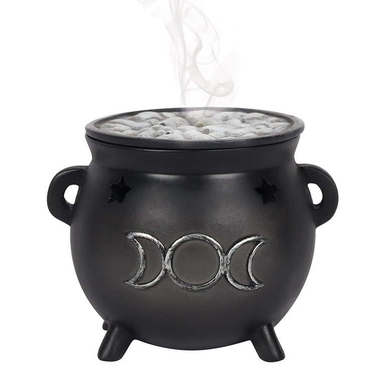 Triple Moon Cauldron Resin Incense Holder with Distressed Star Design
