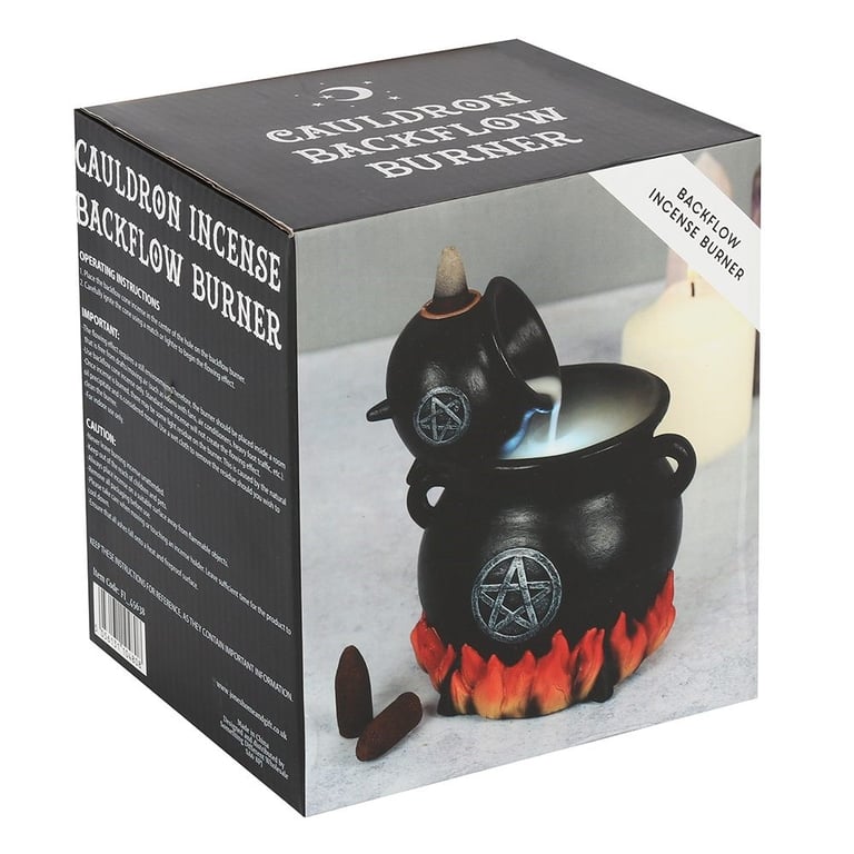 Resin Cauldron Burner - Backflow Incense Holder with Flame Accented Pentagram Design