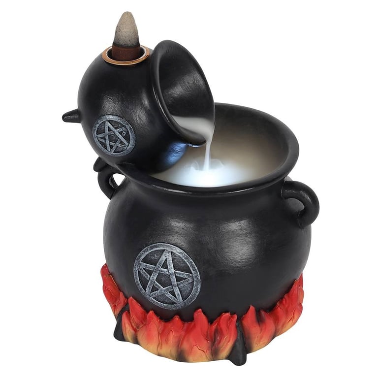 Resin Cauldron Burner - Backflow Incense Holder with Flame Accented Pentagram Design