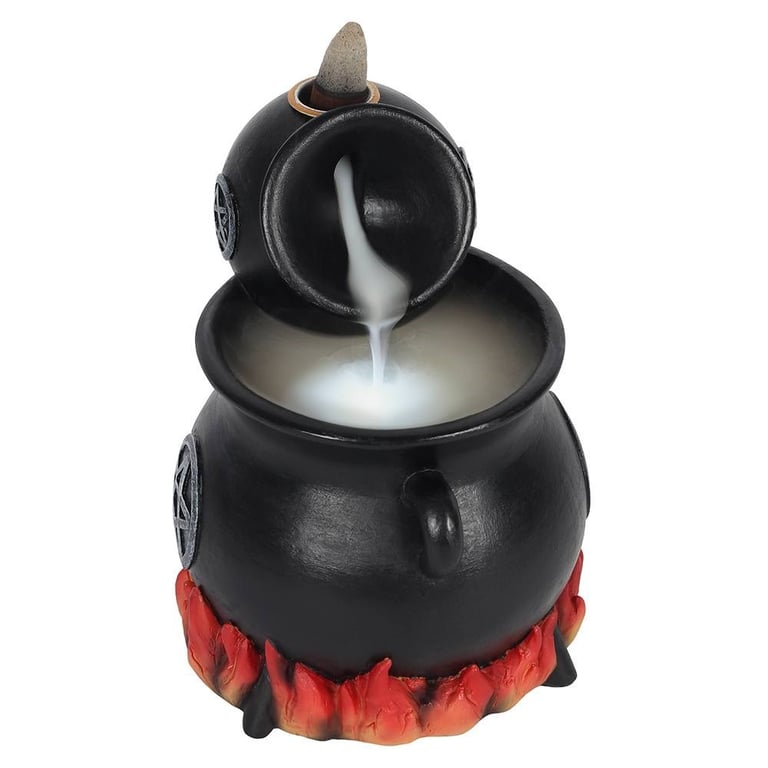 Resin Cauldron Burner - Backflow Incense Holder with Flame Accented Pentagram Design
