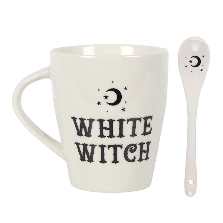 White Witch Magic Mug and Spoon Set - 500ml Capacity with Mystic Design