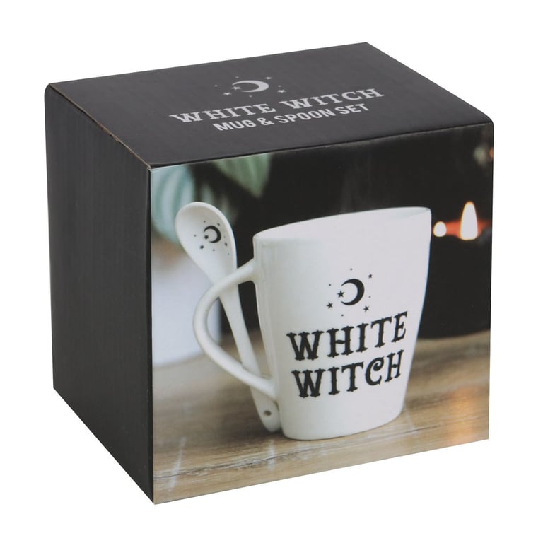 White Witch Magic Mug and Spoon Set - 500ml Capacity with Mystic Design