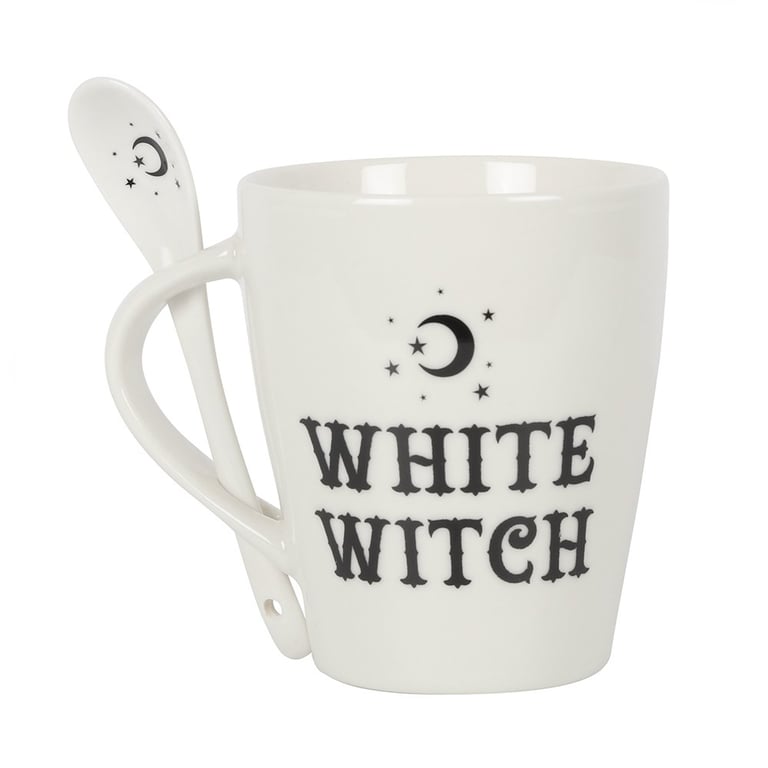 White Witch Magic Mug and Spoon Set - 500ml Capacity with Mystic Design