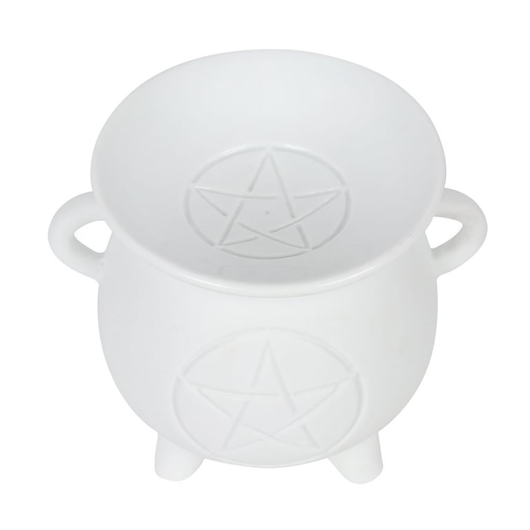 White Pentagram Cauldron Oil Burner and Wax Warmer for Home Scented Decor