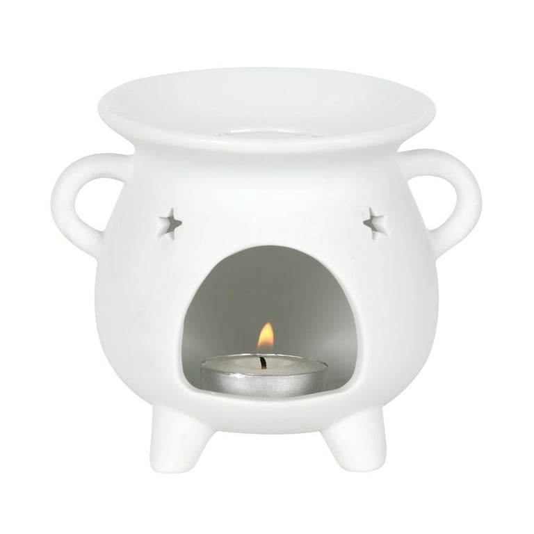White Pentagram Cauldron Oil Burner and Wax Warmer for Home Scented Decor