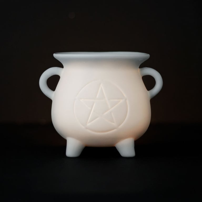 White Pentagram Cauldron Oil Burner and Wax Warmer for Home Scented Decor