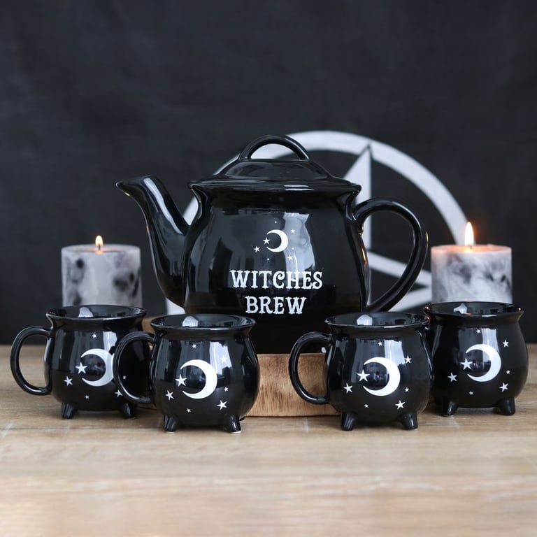 Witches Brew Ceramic Cauldron Tea Set - Enchanting Coven Meeting Essentials