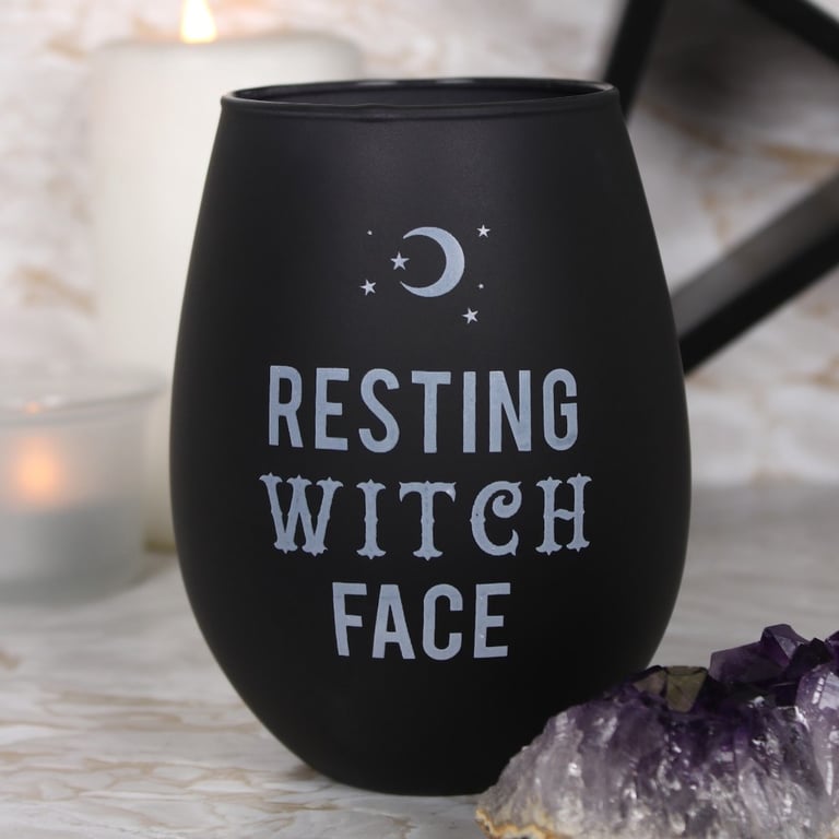 Resting Witch Face Black Magic Stemless Wine Glass - Perfect for Sassy Wine Lovers
