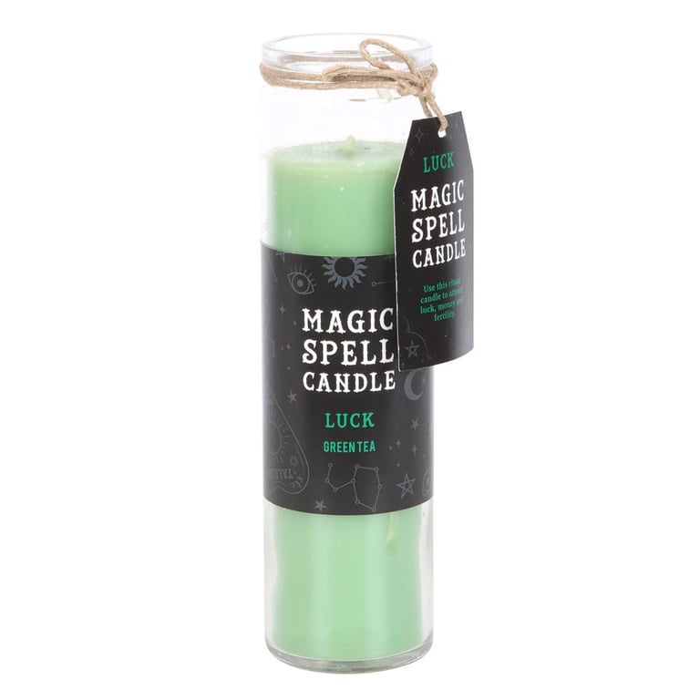 Green Tea Luck Spell Tube Candle - Paraffin Wax, 70 Hour Burn Time, Good Fortune and Luck Scented Candle in Glass Jar