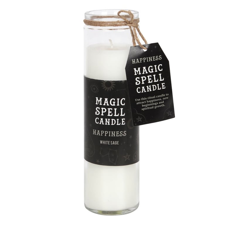White Sage Happiness Spell Candle - 70hr Paraffin Wax Glass Jar Candle for Balance and Happiness Spells