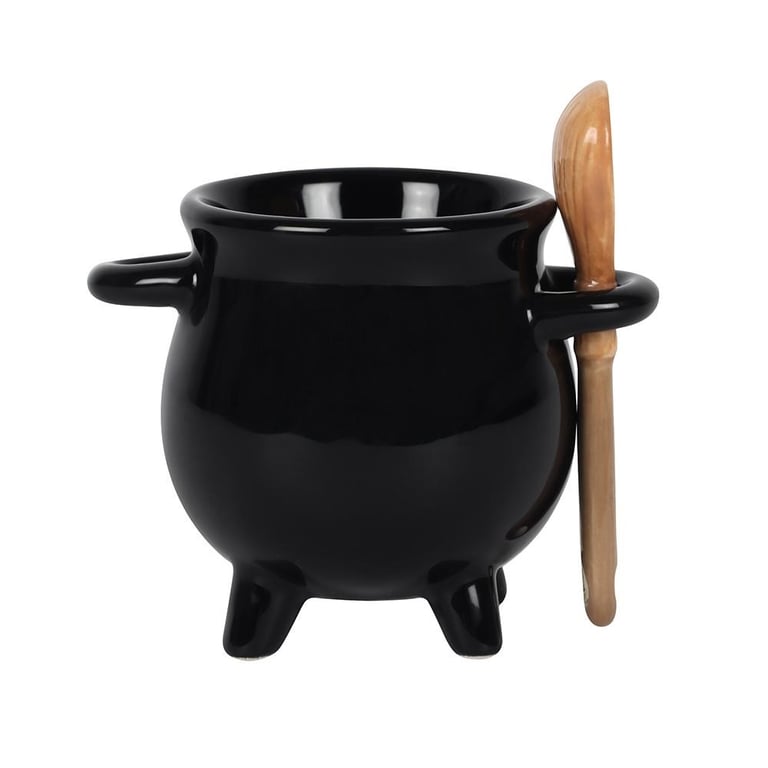 Cauldron Egg Cup with Broom Spoon - Magic Morning Utensils Set