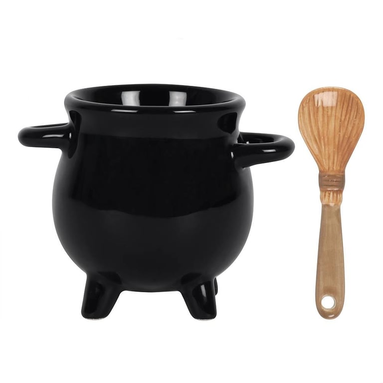 Cauldron Egg Cup with Broom Spoon - Magic Morning Utensils Set