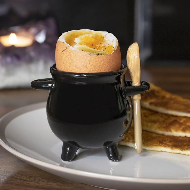 Cauldron Egg Cup with Broom Spoon - Magic Morning Utensils Set