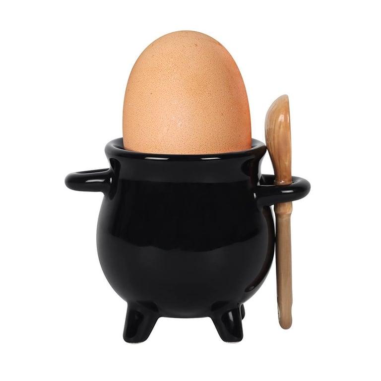Cauldron Egg Cup with Broom Spoon - Magic Morning Utensils Set