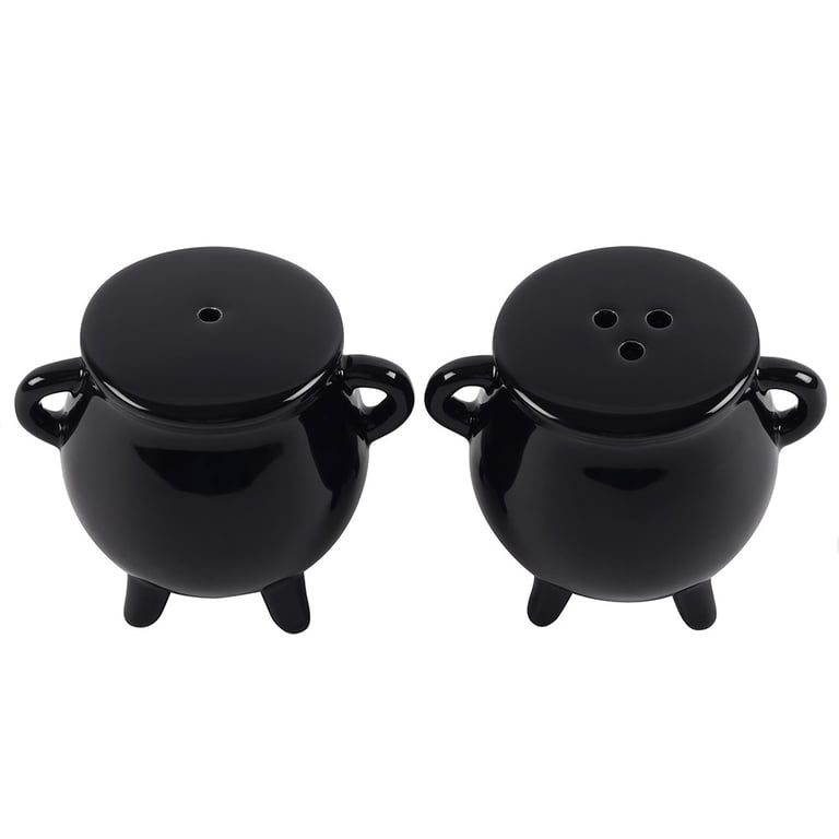 Cauldron Cruet Set - Miniature Kitchen Salt and Pepper Holder with Rubber Stopper